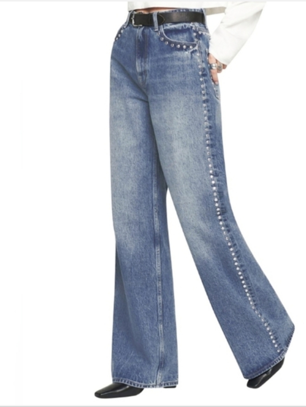 NWT House of Harlow 1960 Wide Leg High Waist Studded Jeans Boho Chic 6